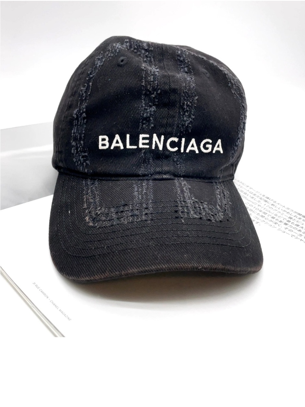 BALENCIAGA BB Laser Destroy Distressed 100% Cotton Black Baseball Cap Unisex
